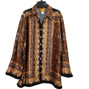 Women's Animal Print Cheetah Paisley Button Down Blouse XL